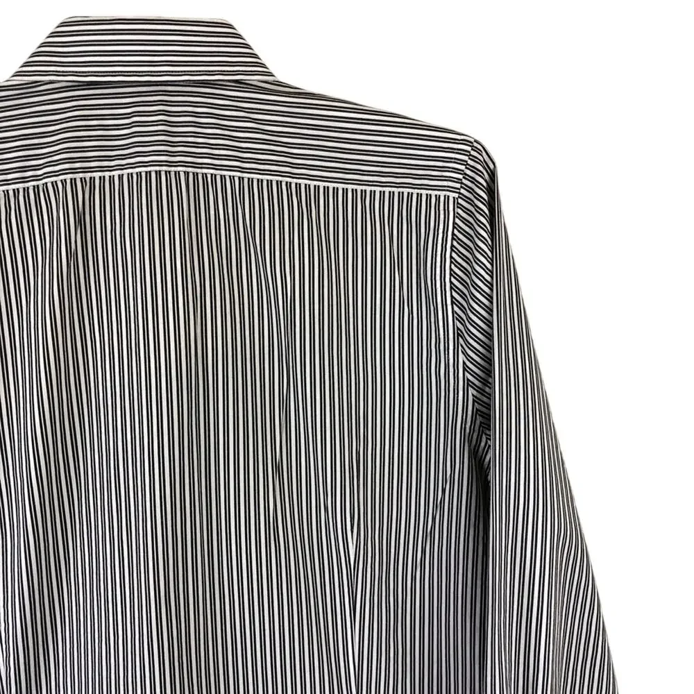 Men's Express Extra Slim Fit Black White Stripe Long Sleeve Button Front Shirt